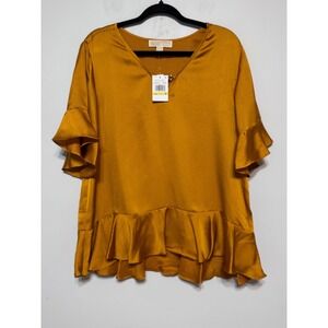 NWT Michael Kors Ruffle‎ Peplum Top Sustainable Core Size Medium Eco Luxury